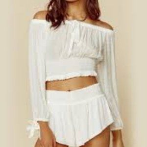 Planet Blue Swiss Dot Crop Top